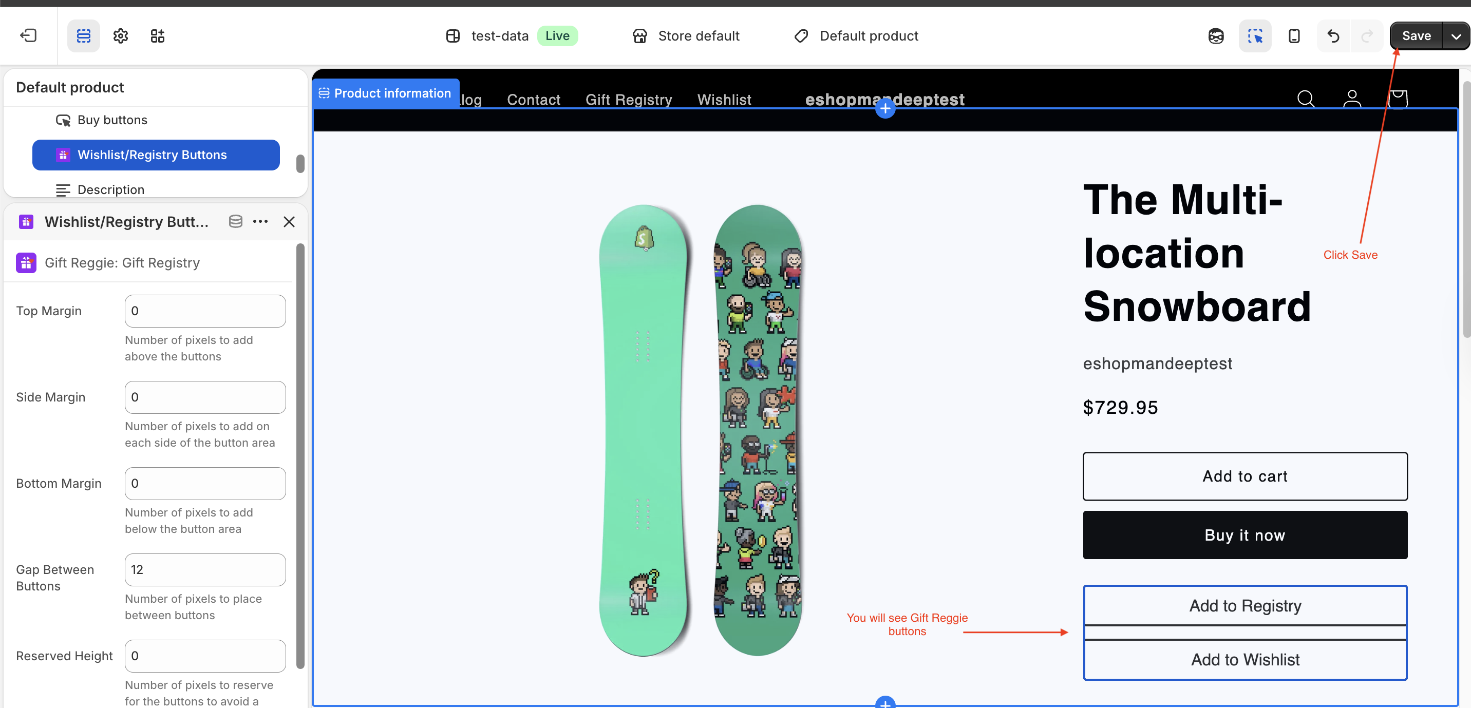 Save button in the Shopify theme editor